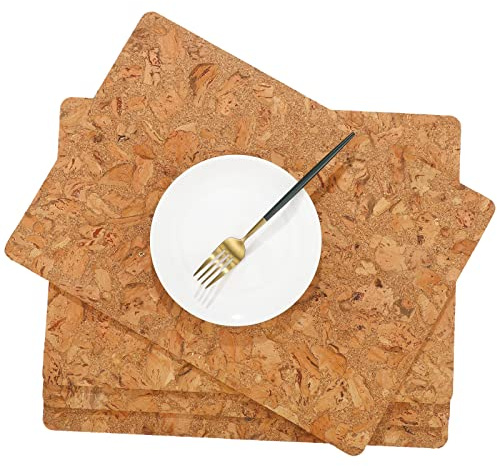 Eaasty 6 Pieces Cork Placemats 17 x 12 Inch Heat Resistant Non Slip Wood Place Mats Wood Grain Placemats Rustic Mats for Dining Table