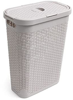 Rattan 40 L Slim Laundry Clothes Wash Hamper, Perfect for the bathroom or bedroom - great for everyday family living, Slim laundry basket bin with lifting lid (Calico)
