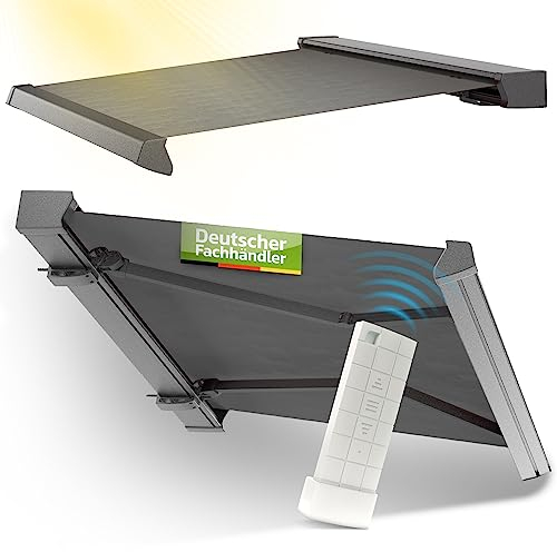 EKOVIA Vollkassettenmarkise „Premium“ 3x2,5m Anthrazit | Elektrische Kassettenmarkise mit Fernbedienung | Acryltuch | Moderner Sonnenschutz, Sonnenmarkise mit Gelenkarmen | Größen und Farben wählbar