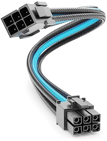 deleyCON 6 Pines PCI Express GPU Tarjeta Gráfica Cable de Alimentación Extensión 30 cm - 18 AWG PSU PC Ordenador Fuente de Alimentación Nylon Macho a Hembra - Negro Azul