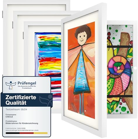 Ciscle Bilderrahmen Kinderzeichnungen, 4 Stück A4 Befüllba Kunstfotorahmen für Kinder, Frontöffnung Bilderrahmen für Kunstwerke, Ideal für Kinderzeichnungen, Kunstprojekte, Schule, Zuhause (Weiß)