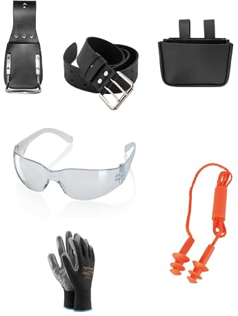 Dachdecker SET Nageltasche + Ledergürtel + Hammerhalter + Schutzbrille + Gehörschutz