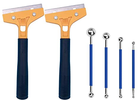 Rascador de pintura de 20 cm, herramienta de raspador de lechada de azulejo de 2 piezas for quitar pintura, papel tapiz, pegamento, herramientas de acabado de calafateo de azulejo de bola doble de 4 p