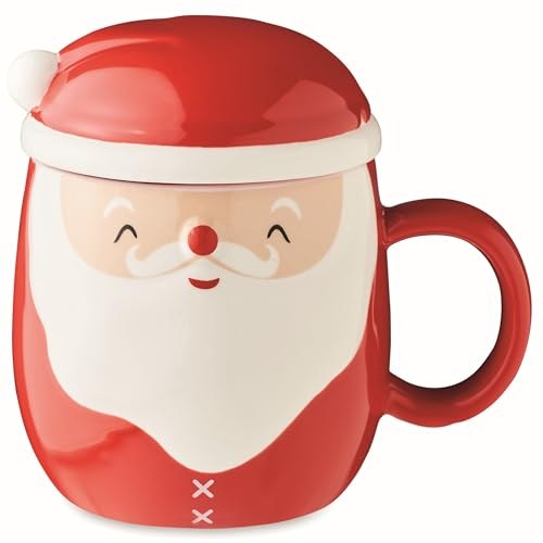noTrash2003 Tazza natalizia con coperchio design Babbo Natale tazza da caffè cioccolata calda vin brulè al cacao per tenere al caldo con coperchio