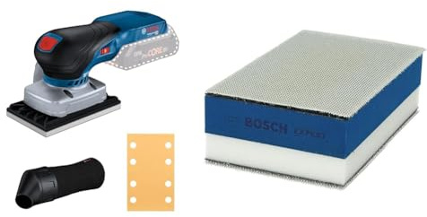 Bosch Professional 18V System Akku-Schwingschleifer GSS 18V-13 (bürstenloser Motor, inkl. Staubbeutel, 1 x Grundplatte, 1 x Schleifblatt) + 1x Expert Dual Density Handschleifblock