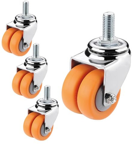 Schwerlast-Rollen,Gummi-Lenkrollen,Trolley-Ersatzräder,Doppelräder φ 50mm,Industrielle Transportrollen,4-Stück-Gesamtkapazität 400KG,M12-4nobrakes