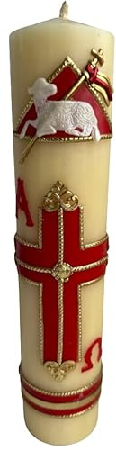 Cannan Semana Santa Cirio Pascual 11x 2.5 Alpha Omega Paschal Candle W/Lamb & Red Cross Holy Week, Ivory
