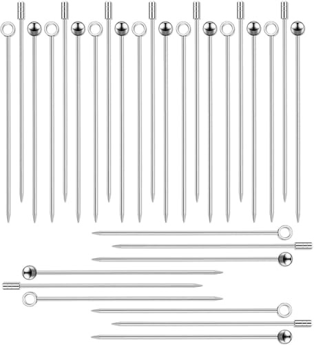 KOMUNJ 30 pinchos de acero inoxidable para cócteles, reutilizables, para comida con dedos, aperitivos, antipasti y cócteles (3 formas)