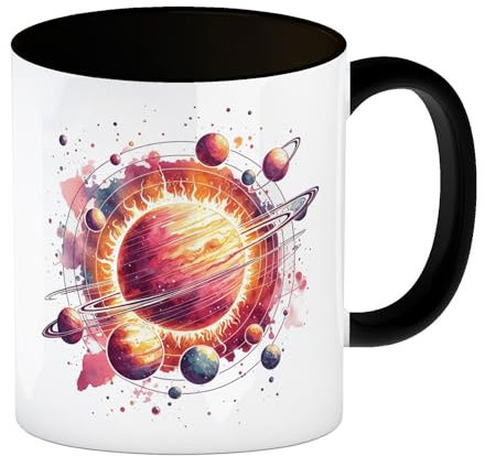 Sonnensystem Planeten Kaffeebecher in schwarz Entdecke das Sonnensystem Weltraum-Genuss für Astronomie-Fans Sterne und Planeten im Orbit um Ihre Tasse Galaxie-Design