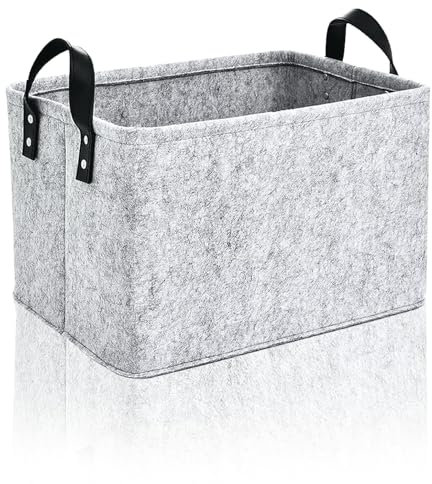 Raxfekro Aufbewahrungskorb Filz Faltbar, Filzkorb Grau Rechteck, Filztasche mit Zwei Weichen Griffen, für Kleidung, Accessoires, Handtücher und Kinderspielzeug Aufzubewahren, Groß 39 x 29 x 25 cm