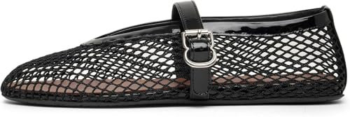 HiGropcore Mesh Ballet Flats Women, 2024 New Strappy Fishnet Buckle Flats, Sexy Mary Jane Ballerina Shoes Comfortable Dress Shoes Slip-on Loafers