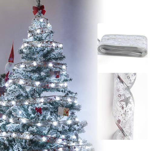 OMIGA Ruban Sapin de Noel 10 Mètres /32.8ft Guirlande Ruban Sapin de Noel | 100 LED Boîtier Slimenté par Batterie pour Décoration de Noël D'intérieur de Fête de Mariage (Argent)