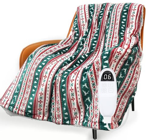 PRANITE Heizdecke - Sherpa-Flanell Wärmedecke mit 6 Heizstufen, 10-Stunden-Timer Abschaltautomatik, Überhitzungsschutz, Elektrische Weihnachten Decke Maschinenwaschbar, 200x180 cm, Rot