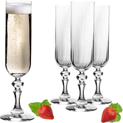 IMPERIAL glass geriffelte Sektkelche 200ml (max 250ml) 'Prag' Set 4-Teilig Sektgläser aus Crystalline Glas Spülmaschinenfest