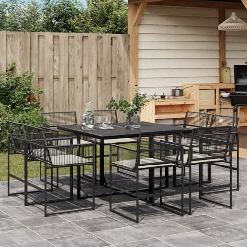 Homgoday Set da pranzo da giardino 9 pezzi e cuscini in rattan sintetico nero, sedia tavolo cucina esterno terrazza patio balcone mobili tipo 7
