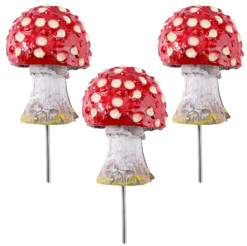 GORGECRAFT 3 Stück Mini Pilzstatue Im Dunkeln Leuchtende Pilze Wetterfestes Kunstharz Realistische Feen Miniatur Pilzfiguren Für Garten Außenwege Rasen Blumentopf Terrasse Mikro Landschaftsdekor