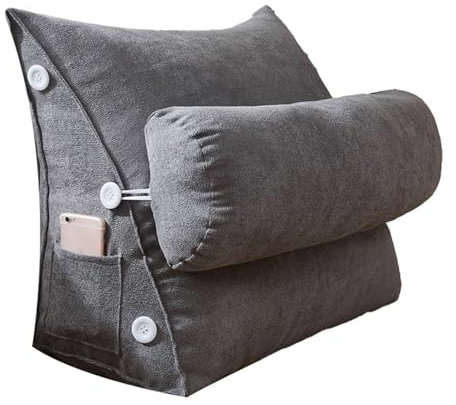 HUMAJORY Keilkissen, Lordosenstützkissen, Verstellbares Lesekissen am Kopfteil, Dreieckiges Kissen, Keilsofakissen for die Lendenwirbelsäule, den Nacken und den Rücken(Grey,60x22x50cm)