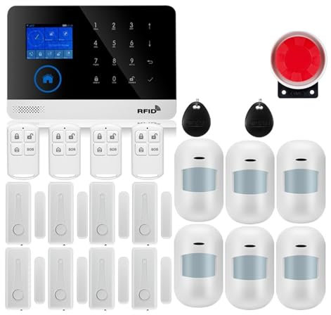 Sistema de alarma de seguridad para el hogar, De alarma Pantalla táctil GSM GPRS Seguridad antirrobo for el hogar con sensor de movimiento PIR Detector de gas y humo para el hogar, el apartamento(W2B9