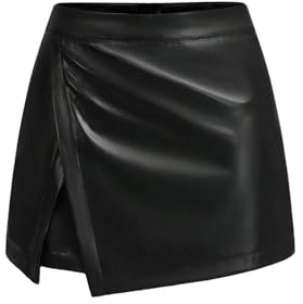 GORGLITTER Gonna da donna in pelle PU, a vita alta, estiva, gonna stretta, corta, asimmetrica, gonna in pelle con fessura, gonna per il tempo libero, Nero , M