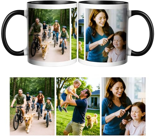 CWYW Taza Café Personalizada con 3 Foto,Collage Fotos Personalizado, Capacidad de 325ml,Regalo Personalizado Para Familia, Amigos, Cumpleaños