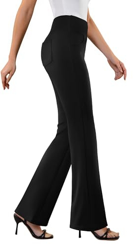 DLOODA Womens Dress Pants Stretchy Work Pants Business Casual Office Trousers Pull On Flare Slacks with 4 Pockets Black