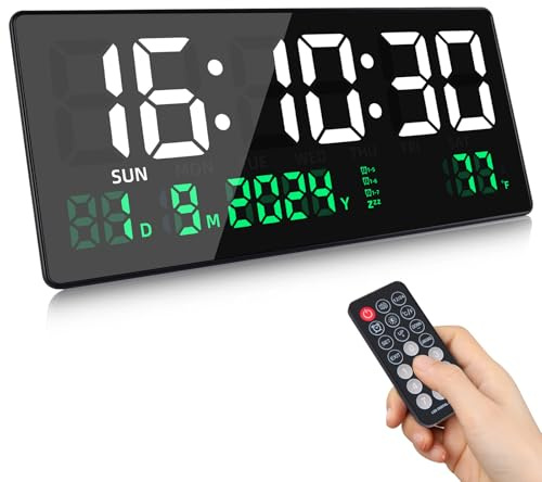 Koolertron 15,5 Zoll Digitale Wanduhr mit Fernbedienung, 4 Zoll Schriftart