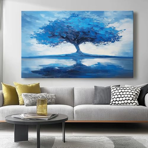 Quadro Astratto 40L x30l cm Stampa su Tela in Albero della Vita Astratto Colori Freddi Quadri Moderni Soggiorno Grandi - Stampe da Parete Murale Arte Moderno Pittura Bianco blu