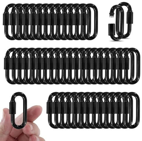 50PCS 2Inch Quick Links,Black Chain Connector Link,Screw Galvanized Steel Heavy Duty Chain Links, 3/16 M5 Locking Carabiners for Connecting Hammock, Key Chain, Pet Leash,Gym,Camping 650 Lbs