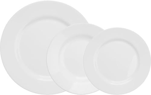 La Mediterránea Vajilla Completa 12 Piezas de Vidrio Templado, Incluye 4 Platos Llanos de (26.5 cm), 4 Platos Hondos de (20.5 cm) y 4 Platos de Postre de (19 cm), Colección Temara