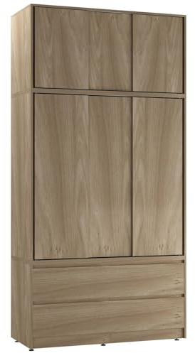 URBNLIVING 240cm Sliding Door Wardrobe with 6 Doors & 4 Drawers, Freestanding Bedroom Closet with Hanging Rail & Storage, Engineered Wood, 120cm Wide, Modern Design