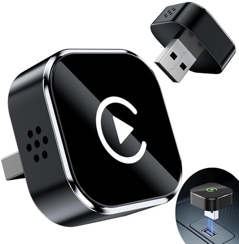 BIZOI 2 en 1 Adaptador CarPlay Inalámbrico, CarPlay Cableado a Inalámbrico Sin Esfuerzo, Bluetooth V5.3 Conexión Estable, USB A/C, Plug and Play para iPhone iOS 10+ & Android Auto