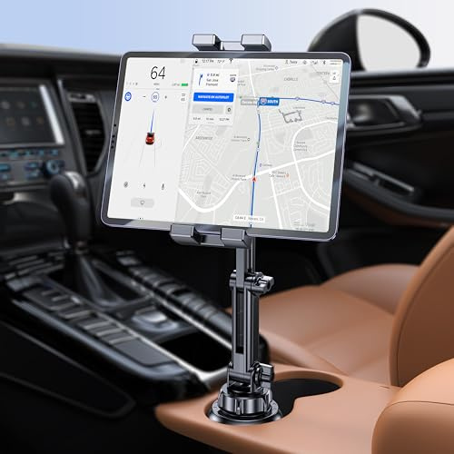 Coolpow Support Tablette Voiture Gobelet, Support Ajustable 360° avec gobelet Voiture, Compatible iPad, Samsung, et Tablettes 4.7-12.9 Accessoire Véhicule pour Navigation et Divertissement