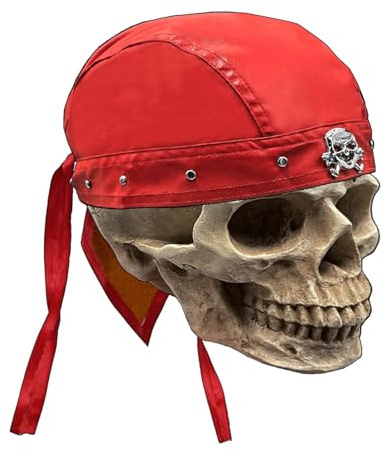 Skull Rivet Biker Bandana Head Wrap Du Doo Do Rag Hat Cap Red Unisex Adjustable