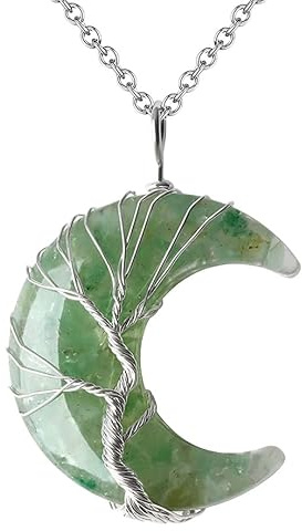 Générique Collier Pendentif Arbre De Vie Enroulé En Fil De Fer Reiki Pendentif Croissant De Lune Énergie Cristal Spirituel Bijoux Fait Main Naturel Gravier Pierre Précieuse Collier Pour Femme C