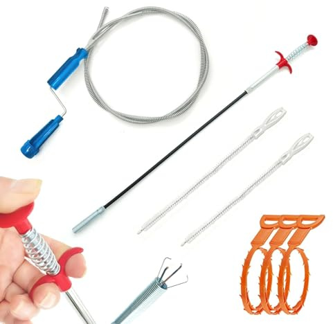 msymsyu Drain Snake 7 Pcs, Toilet Unblocker Tools Various styles | Drain Unblocker Wire, Sink Grabbers, Sink Cleaning Brush, Plumbing Snake for Clearing Blockages in Toilets and Drains