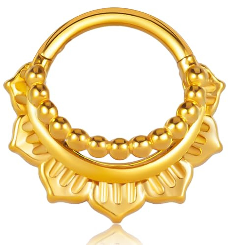 Vankula Septum Piercing Ring Hinged Segment Clicker 8mm 10mm 16g Chirurgenstahl Nasenpiercing Helix Daith Tragus Conch Piercing Schmuck für Frauen und Männer Schwarz Gold Silber