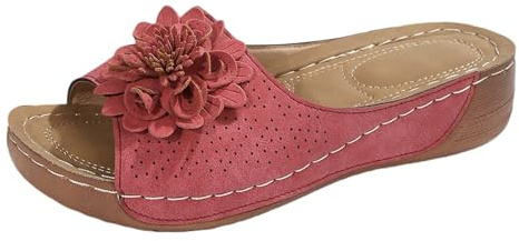 Pantoletter, platå, dam, retrosandaler, vår, sommar, höst, ny klack, öppen tå, utomhus, tjocka lediga sandaler, ballerina, skor, dam, storlek 41, röd, 41 EU