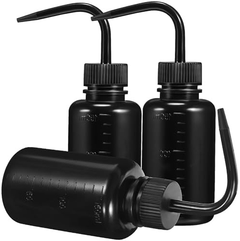 MAGICLULU Bottiglie di Lavaggio in Plastica Pe 150 Ml Set da 3 Bottiglie Comprimibili Nere Coperchio Ermetico e Graduazioni, Flaconi per Erogazione Liquidi per Uso Domestico e Tatuaggi