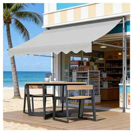 YFAURNDE Tenda Da Sole Retrattile，Tenda Parasole Da Esterno A Manovella，Manovella, Regolabile In Altezza, Adatta A Terrazze, Balconi, Giardini, Negozi E Appartamenti.(Light gray,350CM/137.8in)