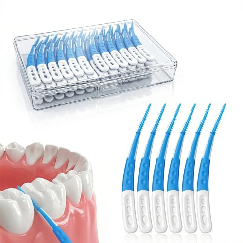 ACSKD Dental Picks for Teeth Cleaning, 96 Count Disposable Tooth Picks Flossers with Convenient Carry Case (Blue)