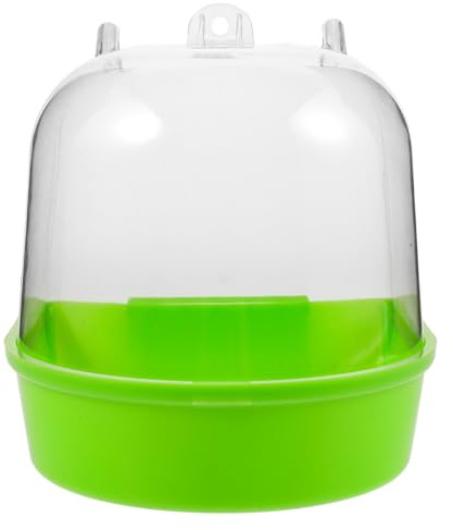 Cabilock Caja de Baño Colgante para Pájaros Pequeños en Jaula, Bañera Redonda de Plástico Verde Fácil de Instalar Rebabas para Periquitos
