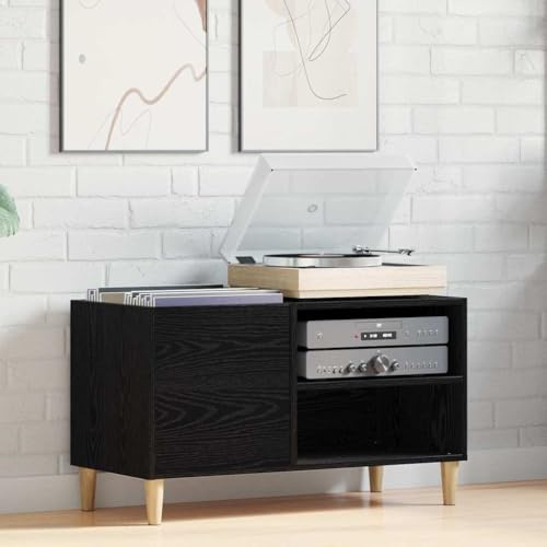 GeenYuu Armario para discos de vinilo, aspecto de roble, 84,5 x 38 x 48 cm, con 2 estantes empotrables y puertas con bisagras, para salón, armario de almacenamiento, armario organizador