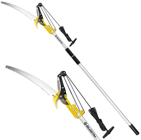 BLOSTM Telescopic Tree Pruner 3.3m - 2 in 1 Extendable Tree Loppers | Long Reach Telescopic Pole Saw High Carbon Steel, Lightweight Aluminium Handle, for Trimming High Branches, Hedges in Garden