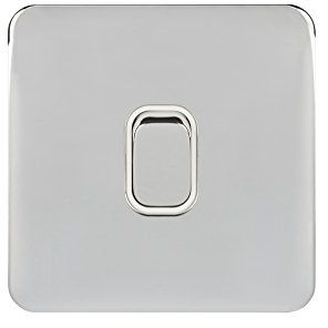 Schneider Electric Lisse Screwless Deco - Single 2 Way Light Switch, 10AX, GGBL1012WPC, Polished Chrome with White Insert