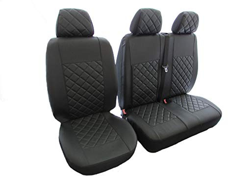 Texmar Sitzbezug Leder Schwarz 2+1 (1 Einzel 1 Doppel) für Volkswagen Transporter T5 T6 ab 2004 Links- oder Rechtslenker