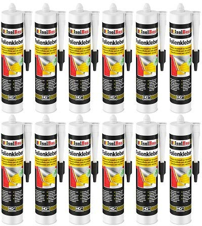 Isolbau Profi Folienkleber - 12 x 450 g Bauelastischer 1K Klebe-Dichtstoff zur Verklebung von Kunststofffolie, Dampfbremsen & Dampfsperren