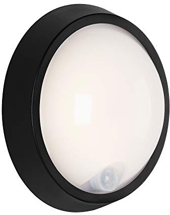 BRILONER - Lampe d'extérieur à LED, applique murale d'extérieur avec détecteur de mouvement et capteur crépusculaire, 12 Watt, 1.150 Flux de lumieres, 4.000 Kelvin, Blanc/Noir, Rond, Ø 17cm