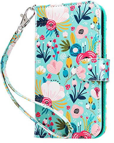 ULAK Hülle für iPhone 12/12 Pro Klapp-Brieftaschenhülle, Bunte Blumen