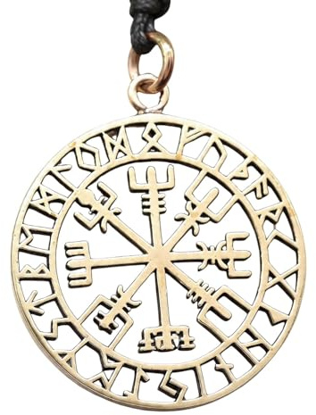 Drachensilber Wikinger Kompass Schmuck Anhänger Vegvisir Halskette Bronze Männer Frauen Biker inkl Verstellbarem Band