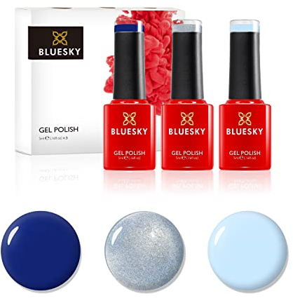 Bluesky Gel Nail Polish Set, Bestselling Blues, Navy Seals A024, Creekside 80596, Prince Charming Ch05, Blue, Navy 3 x 5 ml (Requires Curing Under UV or LED Lamp)